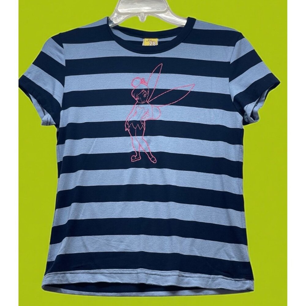 90’s Disney Tinker Bell Stage 28 Tshirt Blue Striped Youth Large Jerry Leigh VTG